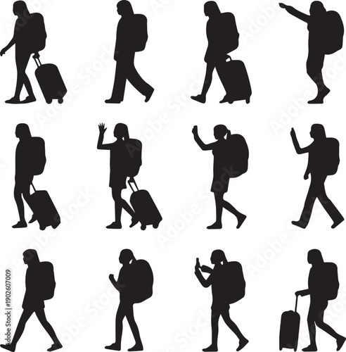 Silhouettes of people walking creating a minimalist patterned design