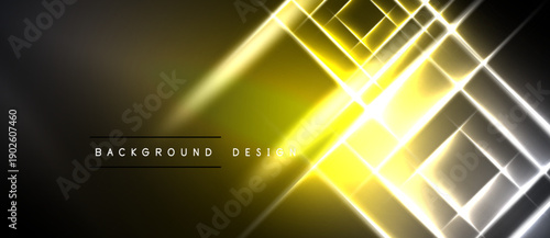 Abstract background features bright yellow lines, geometric shapes, dark gradients. Modern design element for digital projects.
