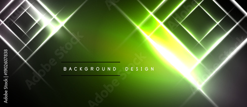 Abstract neon lines create dynamic green, white glow. Central bright light draws attention. Modern design element for backgrounds.