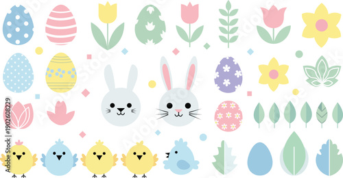 Easter themed illustrations of bunnies and chicks