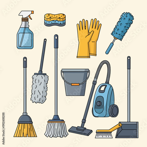 Cleaning Supplies and Equipment Set