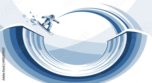 Snowboarder performing jump in blue halfpipe winter sport illustration