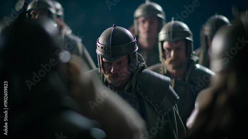 Man praying surrounded by roman soldiers. Jesus christ suffering and passion, religious christian bible scene.