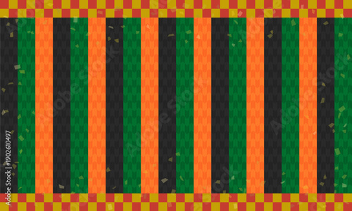 歌舞伎の定式幕と市松模様、金箔をあしらった和風のベクター背景素材