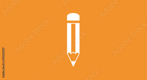 White Pencil Icon on Orange Background Simple Design.