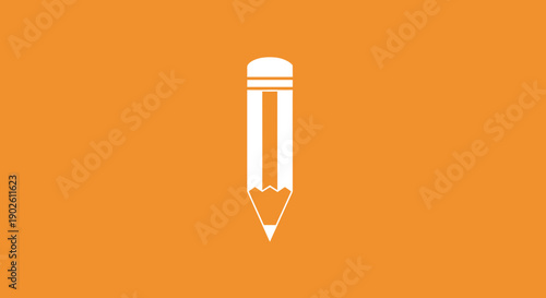 White Pencil Icon on Orange Background.
