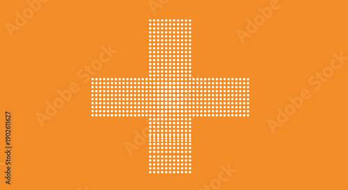 White Plus Sign Made of Dots on Orange Background.