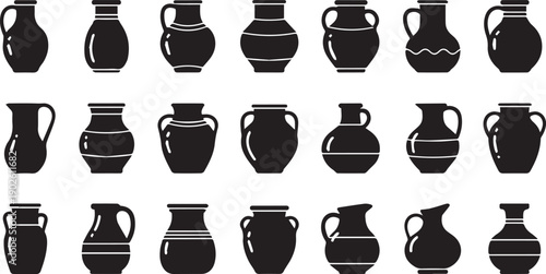 Pottery Jug And Vase Silhouette Icon Set