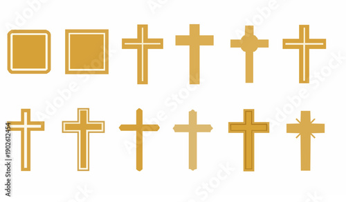 Elegant golden Christian cross symbol vector set for religious design
