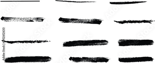 A collection of varied black brush strokes on a white background for artistic reference