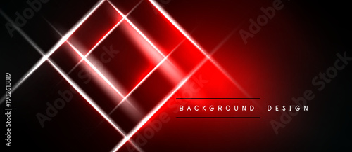 Abstract red neon lines over black background. Geometric shapes create dynamic visual effect. Modern design element for presentations.