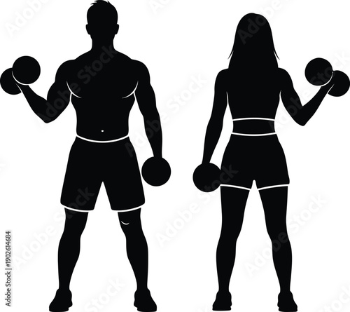 Fit couple exercising with dumbbells together