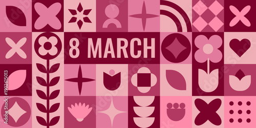 March Geometric Banner With Spring Mood