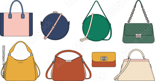 Women Fashion Handbag Collection Set with Tote Shoulder Crossbody and Clutch Illustration