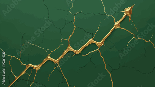 Golden Kintsugi Art Style on a Green Textured Surface Representing Growth and Resilience