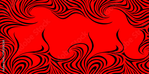 Seamless abstract pattern with red hearts and black tribal swirls creates a decorative floral tattoo style vector illustration featuring fire flames and scroll ornaments for a nature inspired