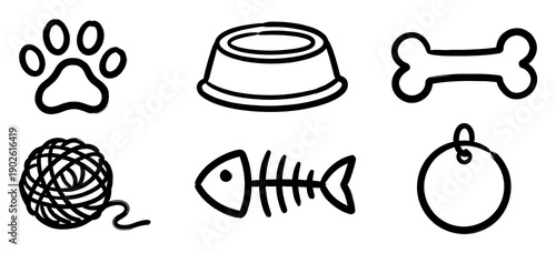 Bold brush-marker doodle pet items sticker Set.