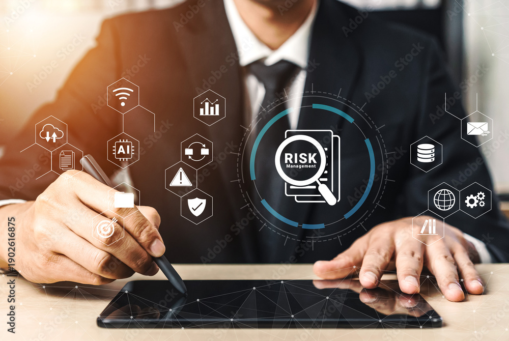Naklejka premium Risk management enhances business protection, ensures operational stability, and supports strategic decision making Parse