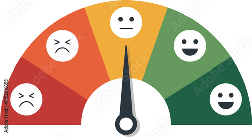 A colorful meter showing satisfaction levels with facial expressions ranging from unhappy to very happy
