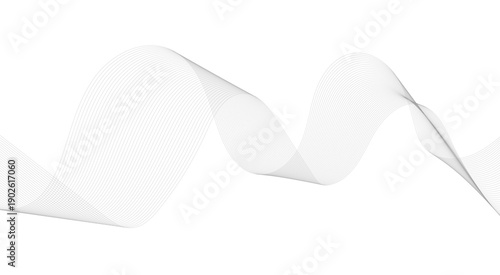 Abstract grey, white smooth element swoosh speed wave modern stream background. Wave with lines created using blend tool. Abstract frequency sound wave lines and twisted curve lines background.