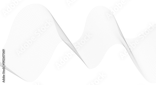 Abstract grey, white smooth element swoosh speed wave modern stream background. Wave with lines created using blend tool. Abstract frequency sound wave lines and twisted curve lines background.
