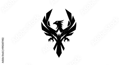 Black phoenix silhouette on white background