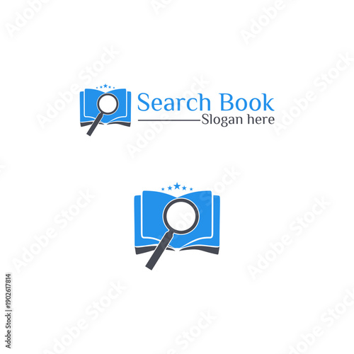 Magnifying Glass on Blue Book Icon.