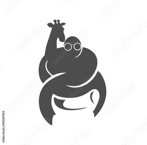 Man Riding Octopus Silhouette Illustration.