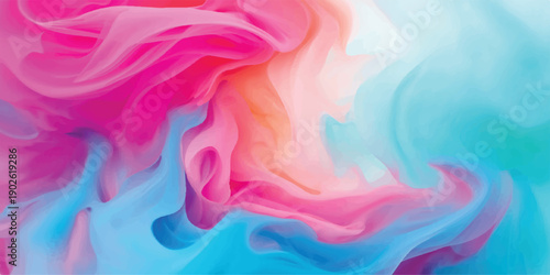 An abstract colorful watercolor background featuring soft pink and blue flowing waves with a liquid silk texture and purple smoke swirls in a motion-filled satin design