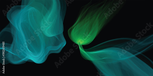 Smooth blue flame and wispy smoke waves create an artistic motion pattern with flowing curves and light swirls against a dark black background