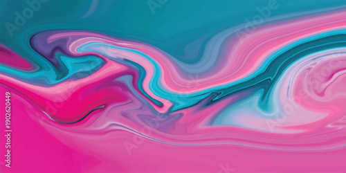 Abstract colorful background with pink flowing waves and a liquid silk texture featuring purple light swirls and a blue motion curve design