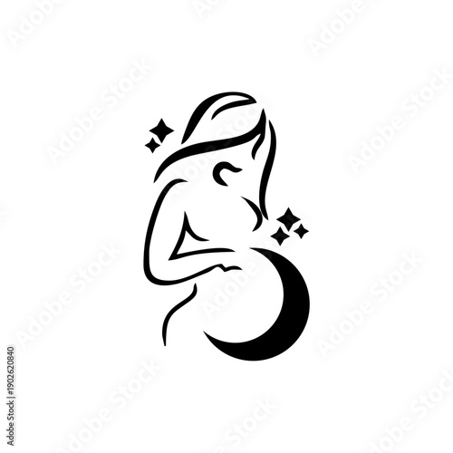 Pregnant Woman Silhouette with Crescent Moon.