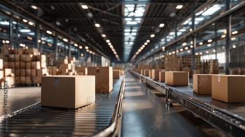 Wallpaper Mural warehouse logistics scene, distribution center and cardboard boxes, suitable for logistics company marketing and commercial use Torontodigital.ca