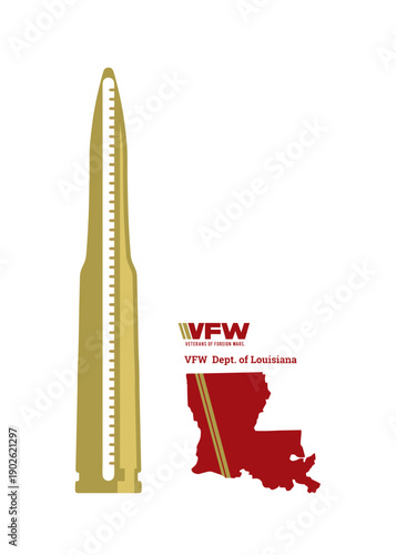 Rifle Bullet with Louisiana Logo and WFW Text.