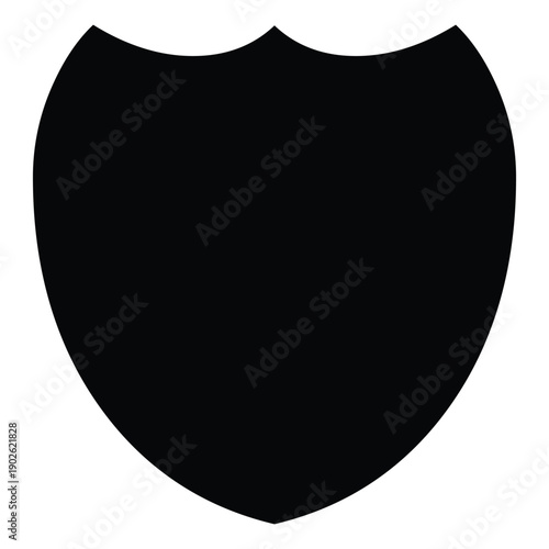 A black shield silhouette stands out against a clean white background, symbolizing protection and strength silhouette