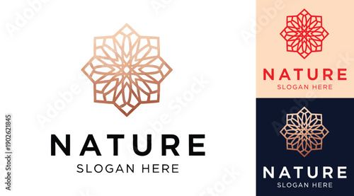 Nature logo design with flower and geometric shapes