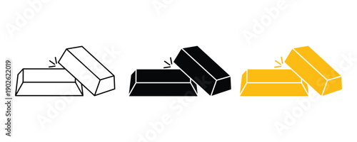 Gold Bars Icon Set for Finance, investment and Wealth business concept. Shining gold bar in outline and flat symbol. use for website design, logo, app, template, and ui.