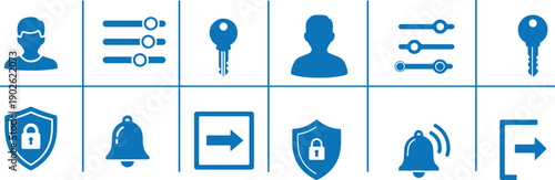 User profile and account settings icon set, minimal monochrome vector symbols for UI, apps, and web interfaces.eps