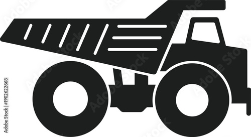 Dump truck silhouette vector illustration, heavy construction vehicle icon, industrial mining transport, isolated black machinery, engineering equipment graphic, design, collection