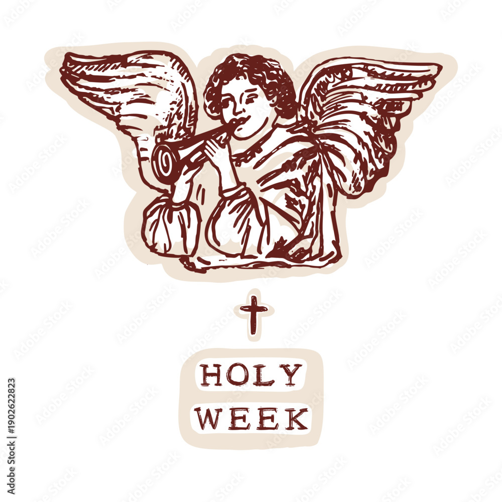 Fototapeta premium Easter sunday angel blessings religious christian easter icon symbol Hand drawn isolated vector motif illustration for church announcement, card, social media and catholic pilgrimage holy week pic