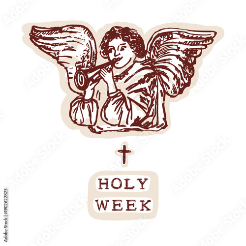 Easter sunday angel blessings religious christian easter icon symbol Hand drawn isolated vector motif illustration for church announcement, card, social media and catholic pilgrimage holy week pic