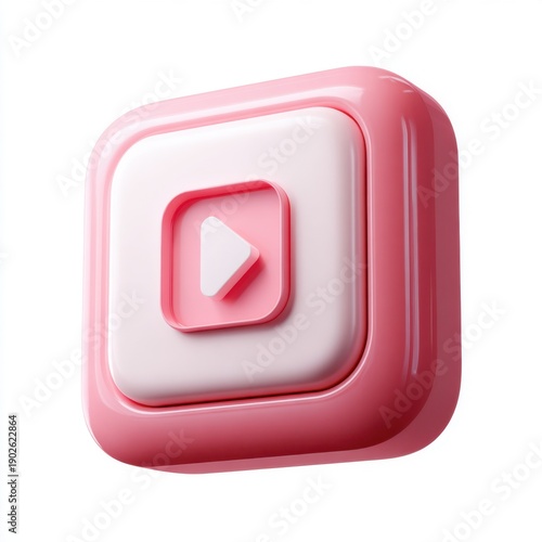 3D pink play button icon render