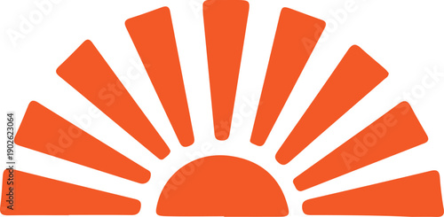 retro orange sunburst rising sun graphic design with radiating rays vintage style isolated background.