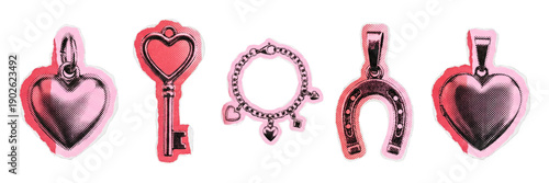 Wallpaper Mural Pop-art hearts and charms zine collage sticker Set. Torontodigital.ca