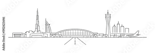 Dubai skyline silhouette with iconic landmarks and modern architecture