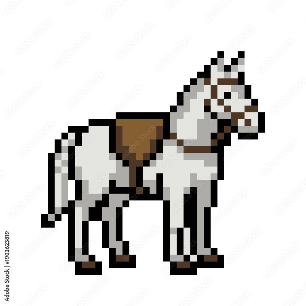 Fototapeta premium Pixel Art Horse Character Sprite Isolated on Transparent Background