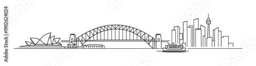 Minimalist sydney skyline with opera house and harbour bridge silhouette