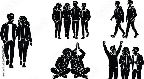 Diverse group of people interacting and socializing in various settings