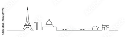 Minimalist skyline of paris with eiffel tower and famous landmarks in black and white