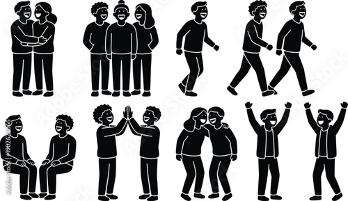 Diverse people interacting and communicating in various poses